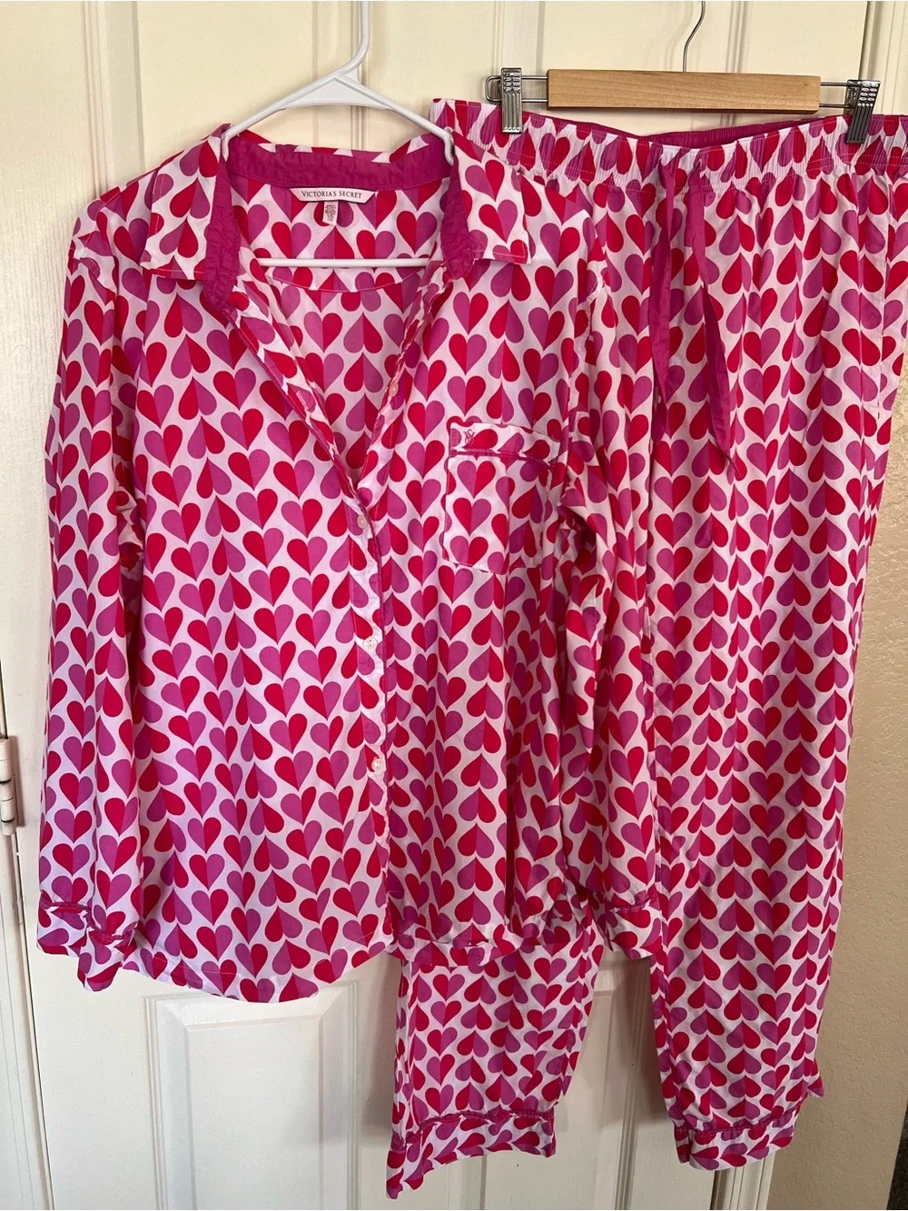 Victoria’s Secret Pajama Set L Heart Print Cotton Modal Pink
